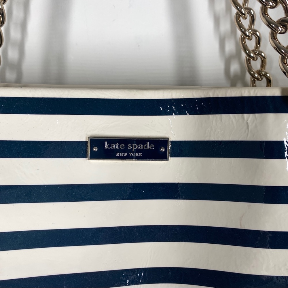 Kate Spade Montrose Elena White and Navy Stripe Patent Leather Chain Purse - Picture 5 of 13